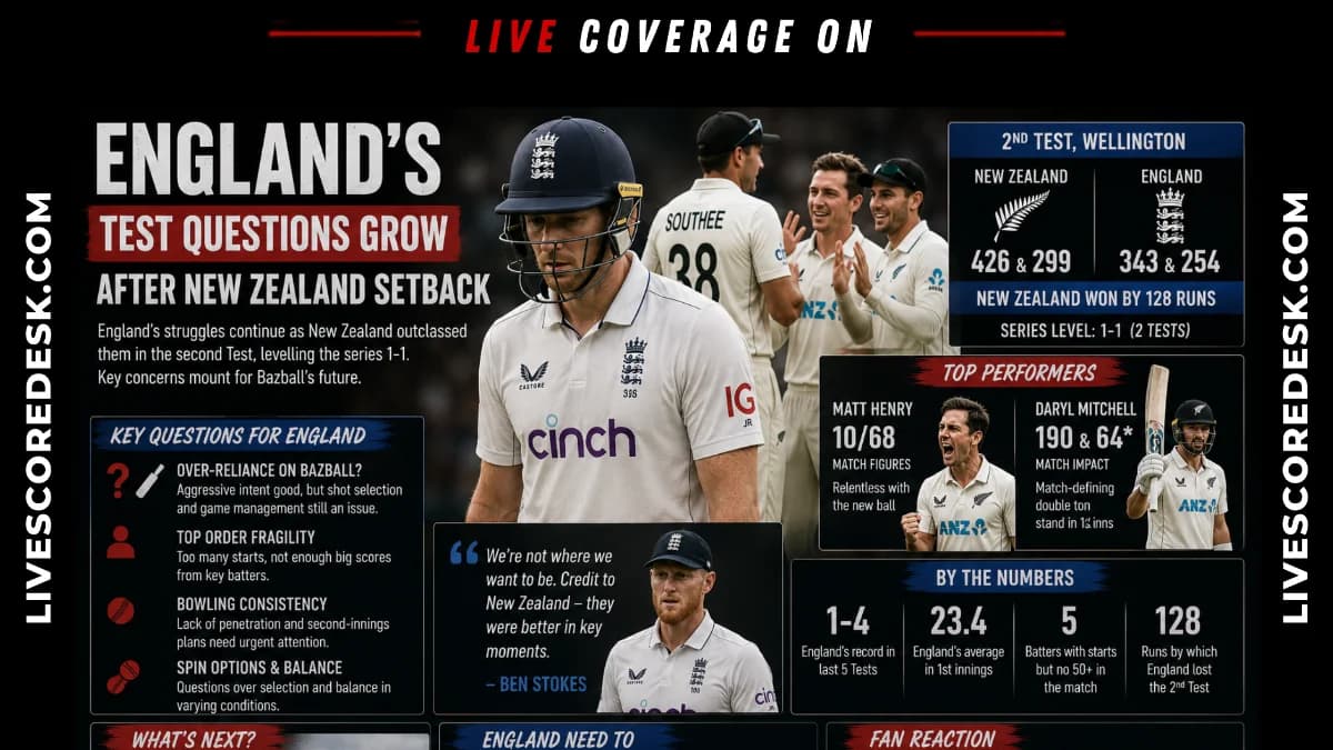 England's Test Questions Grow After New Zealand Setback