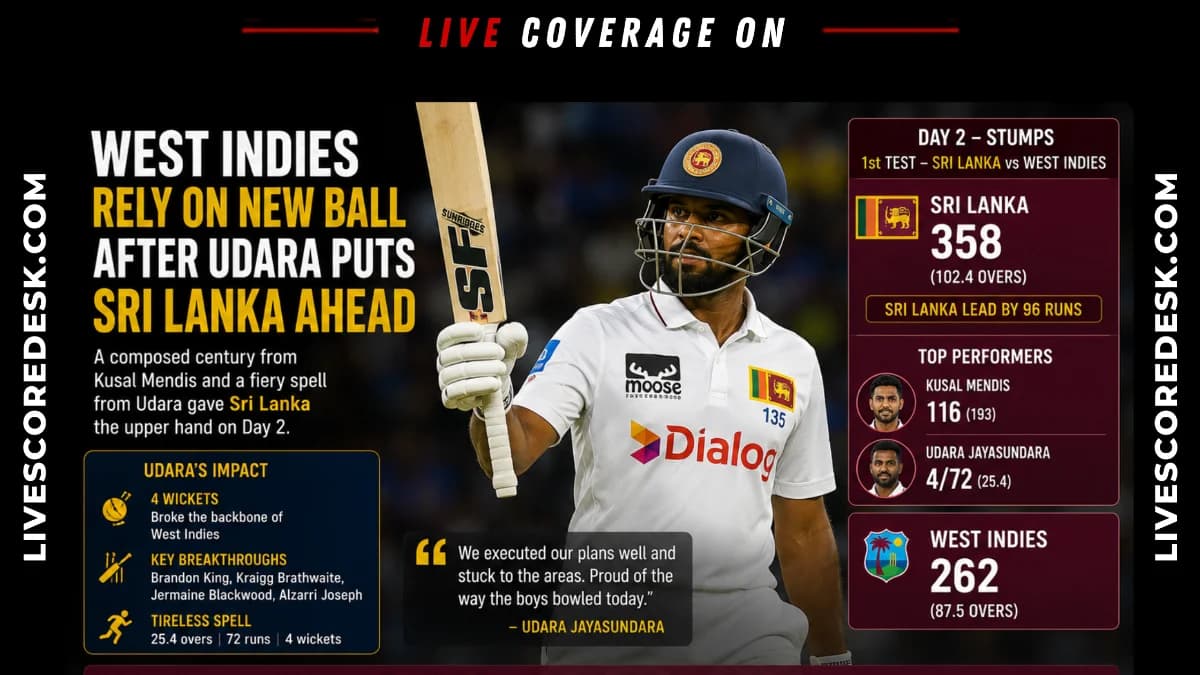 West Indies Rely on New Ball After Udara Puts Sri Lanka Ahead