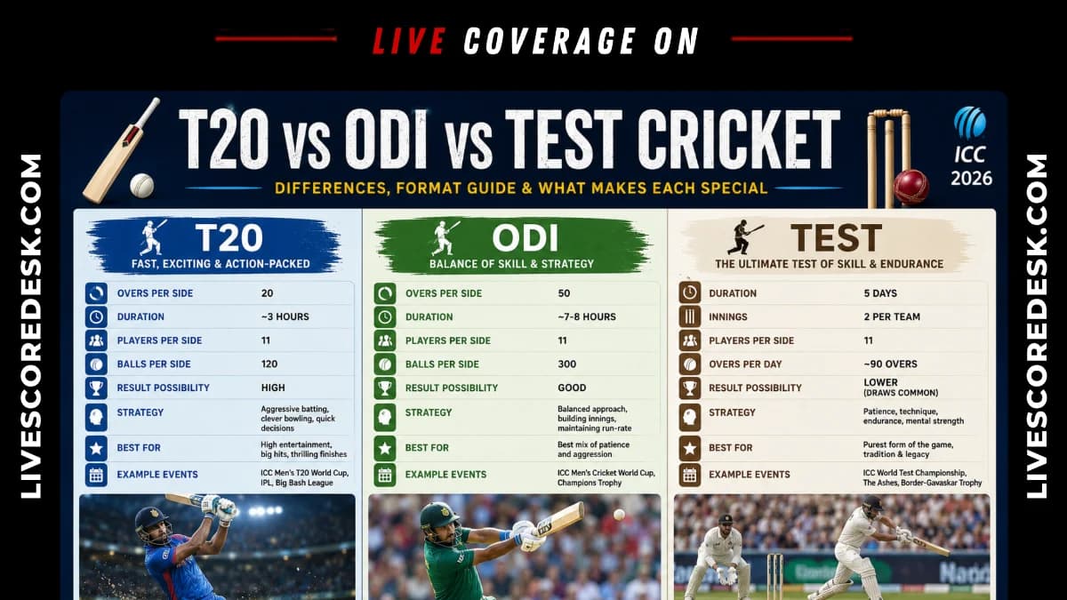 T20 vs ODI vs Test Cricket: Differences Every Fan Should Know