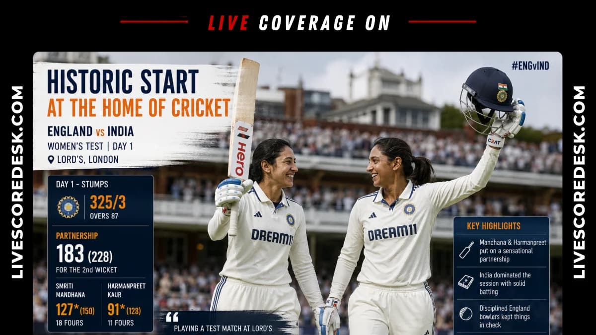 Mandhana, Harmanpreet Lead India to Dominant Start in Historic Lord's Test