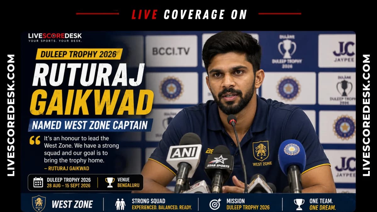 Ruturaj Gaikwad named West Zone captain for Duleep Trophy 2026-27